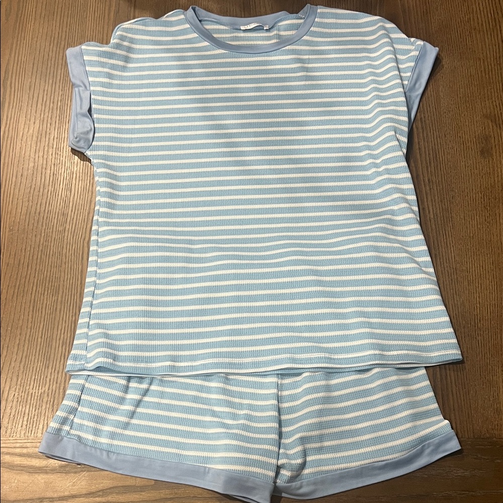 Women's Light Blue Striped Pajama Set